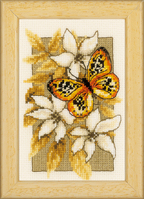 Counted Cross Stitch Kit: Miniatures: Butterfly on Flowers