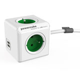 Allocacoc PowerCube Extended, power distribution unit with USB ports, 3 sockets type E, 1.5m, white/green