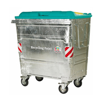 500 Litre Galvanised Steel Wheeled Recycling Waste Container - Galvanised Unpainted Finish - Blue