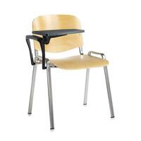 Taurus wooden meeting room chair with writing tablet - beech with chrome frame