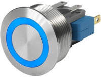 Drucktaster, 1-polig, silber, beleuchtet (blau), 100 mA/30 VDC, Einbau-Ø 22 mm,