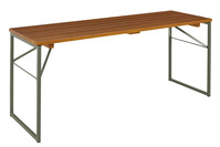 Tisch Expose; 180x60x76.5 cm (LxBxH); Platte nussbaum, Gestell grau; rechteckig