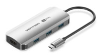 Vention USB-C -> HDMI/USB 3.0 x3/PD (0,15m Szürke Aluminum Ötvözet) Dokkoló
