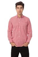 Chef Works Men's Gingham Shirt with Left Chest Pocket Buttons in Red - S