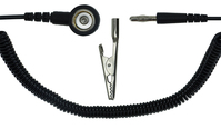 ESD-Spiralkabel, 1 MOhm, schwarz, 2,4 m, 10 mm Druckknopf, Bananenstecker