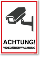 ACHTUNG Videoüberwachung, Videoüberwachungsaufkleber, 14.8 x 21 cm A5, aus Basis-Folie, mit UV-Schutz