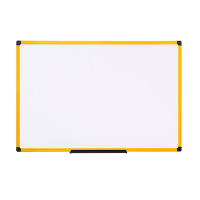 Bi-Office Ultrabrite Magnetic Whiteboard, 120x90cm, Dry Wipe Board with Yellow Aluminium Frame Frontal View