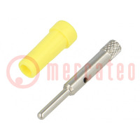 Buchse; 2mm Bananen; 10A; 70VDC; 24,5mm; gelb; für Frontplatten