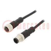 Cable: for sensors/automation; PIN: 4; M12-M12; 1m; plug; plug; 250V