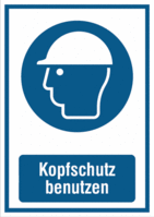 Kombischild - Kopfschutz benutzen, Blau, 37.1 x 26.2 cm, Magnetfolie, Weiß