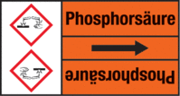 Rohrmarkierungsband mit Gefahrenpiktogramm - Phosphorsäure, Orange, B-7541
