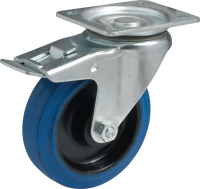 Produkt Bild von Lenkrolle Bremse Stahl Oberplatte 150mm Rad Blau Elastic Gummi. Traglast 300Kg
