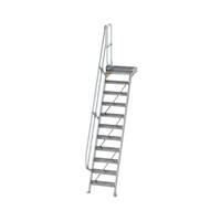 Treppe mit Plattform 60° Stufenbreite 600 mm, 11 Stufen, Aluminium geriffelt