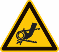 Sicherheitskennzeichnung - Warnung vor Einzugsgefahr durch Riemenantrieb, 20 cm