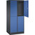 Armario guardarropa de acero de dos pisos INTRO, A x P 820 x 600 mm, 4 compartimentos, cuerpo gris negruzco, puertas en azul genciana.