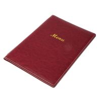 Olympia Leatherette Style Menu Display Case in Burgundy A4 Size Show Four Pages