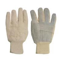 Pred Cotton Chrome - Size 10 White Heavy Duty 8oz Cotton Drill Back Leather Palm Pred Cotton Chrome Knit Wrist Glove (Pair)