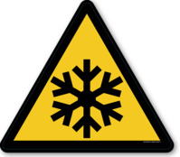 Warnung Vor Niedriger Temperatur Kälte, EN ISO 7010, W010, Warnaufkleber, 15 x 15 x 15 cm, aus Premium-Aufkleber blasenfrei, mit UV-Schutz