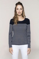 Pulóver Kariban póló női csónak nyak rövid ujjú női, striped white/navy, XS