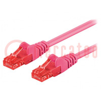 Patch cord; U/UTP; 6; sodrat; CCA; PVC; rózsaszín; 0,5m; 24AWG