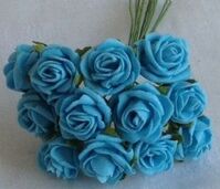 Artificial Colourfast Cottage Rose Bud Bunch, 12 Flowers - 12cm, Turquoise