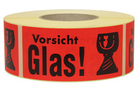 Warnetiketten, 145 x 70 mm, aus Papier, mit Aufdruck, "Vorsicht Glas"