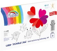 Blok techniczny kolorowy Fiorello, A4, 8 kartek, mix wzorów