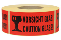 Warnetiketten, 145 x 70 mm, aus Papier, mit Aufdruck, Caution Glas