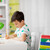 Relaxdays Bücherregal für Kinder, Aufbewahrungsregal, Spielzeugregal, aus MDF+Polyester, mit 4 Stofffächern, mehrfarbig