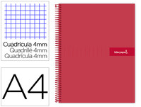 Cuaderno espiral liderpapel a4 crafty tapa forrada 80h 90 gr cuadro 4mm con margen color roja