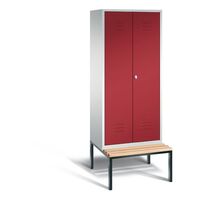 CLASSIC cloakroom locker with bench mounted underneath, doors close in the middle