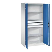 Double door workshop cupboard with drawers