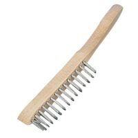 Wire Grill Brush with Simple Wooden Handle and 4 Rows Wire Bristles