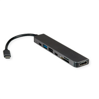 VALUE USB TypE C Dockingstation, HDMI 4K60, 2x USB2.0 (A+C) + 1x USB3.2 Gen1 (A), 1x PD, 1x SD/TF