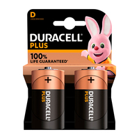 Blister(s) x 2 Pile alcaline blister x2 Duracell Plus 100% LR20 - D 1.5V 18Ah