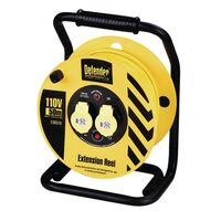Defender 110V Industrial trade cable reel, 50 metres long with 2 outlets