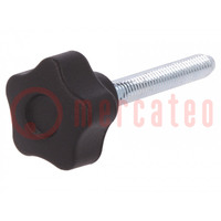 Knob; Ø: 25mm; Ext.thread: M6; 40mm; H: 19mm; technopolymer PA