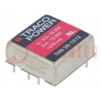 Converter: DC/DC; 20W; Uin: 9÷18V; Uout: 12VDC; Iout: 1670mA; 1"x1"