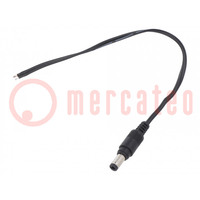 Cable; 2x0.5mm2; wires,DC 5,5/2,5 plug; straight; black; 0.25m