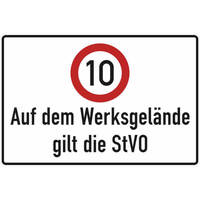 Auf dem Werksgelände gilt die StVO Verkehrsschild, Alu geprägt, Gr. 90x60 cm
