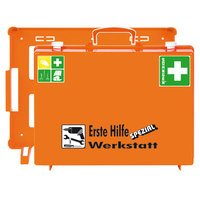 Erste Hilfe Koffer orange, Basisinhalt nach DIN 13157, Zusatzbefüllung f. Werkstatt,Gr. 40x30x15cm DIN 13157