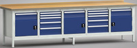 Ergo-Standard-Werkbank 3000x700x900, BM-Pla.40mm, 5Gh.(3 Türen, 12 Schubl.)