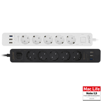 InLine Socket strip, 5-way CEE 7/3, with protection and USB QC3.0 black