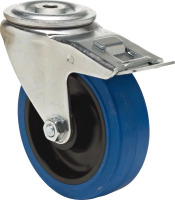 Produkt Bild von Lenkrolle Bremse Stahl Rückenloch 125mm Rad Blau Elastic Gummi. Traglast 180Kg
