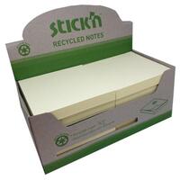 Stickn Repositionable Notes 76x76mm Recycled 100 Sheets Yellow (Pack 12)