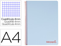 Cuaderno espiral liderpapel a4 wonder tapa plastico 80h 90gr cuadro 4mm con margen color azul