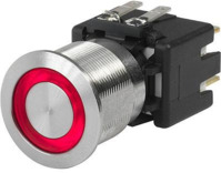 Druckschalter, 1-polig, silber, beleuchtet (rot), 12 A/250 V, Einbau-Ø 19.1 mm,