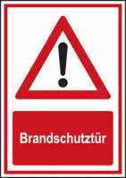 Brandschutz-Kombischild - Gefahrstelle, Brandschutztür, Rot/Schwarz, Aluminium