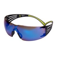 3M™ SecureFit™ 400 Schutzbrille, schwarz/grüne Bügel, Antikratz-Beschichtung, blaue Scheibe, verspiegelt, SF408AS-EU