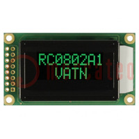 Display: LCD; alphanumeric; VA Negative; 8x2; 58x32x13.2mm; LED